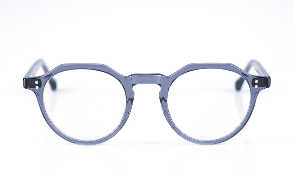 Eyevan – Attache – CBL – blautransparente Kronenpantobrille mit genieteten Gelenken – made in Japan – KITSCHENBERG Brillen