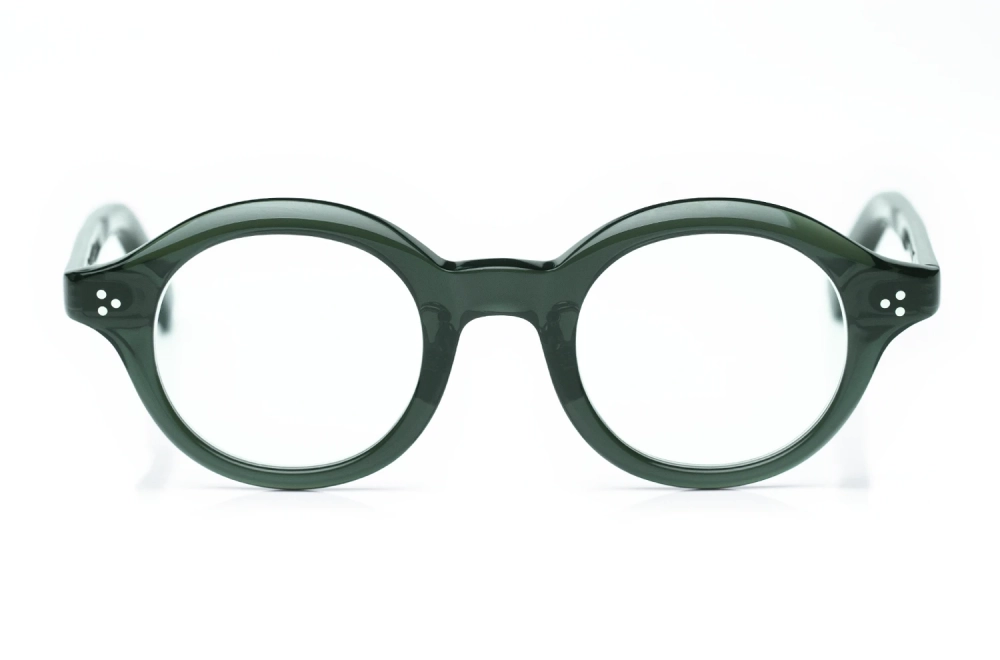 Yellows Plus Model Richard – runde olivgrüne Acetatbrille aus Japan – Kitschenberg